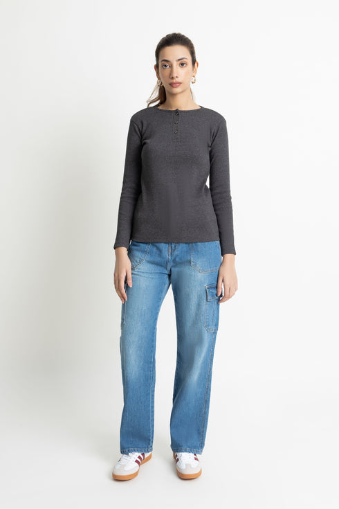 The Ribbed Charcoal Henley